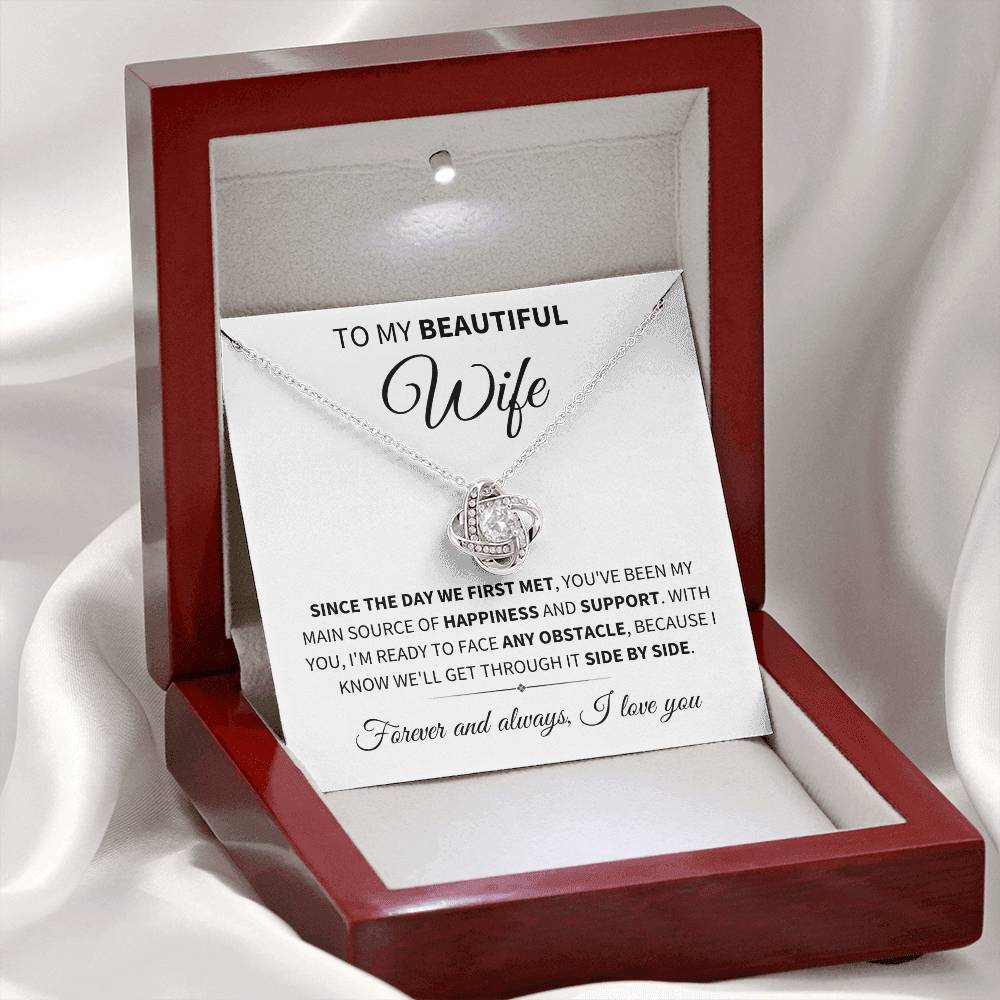 To My Beautiful Wife - You're My Source Of Happiness - Love Knot Necklace