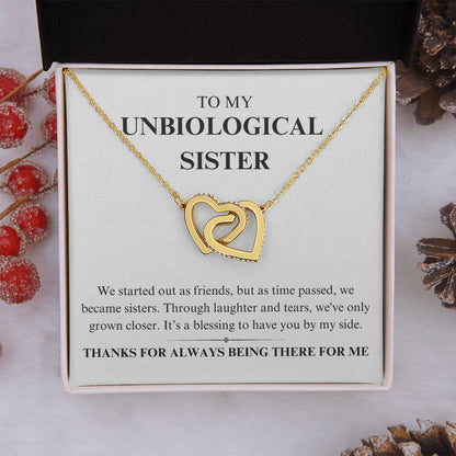 To My Unbiological Sister - You're a Blessing - Interlocking Hearts Necklace